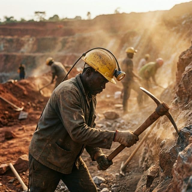 Artisanal miner working in an open-pit mine in DRC