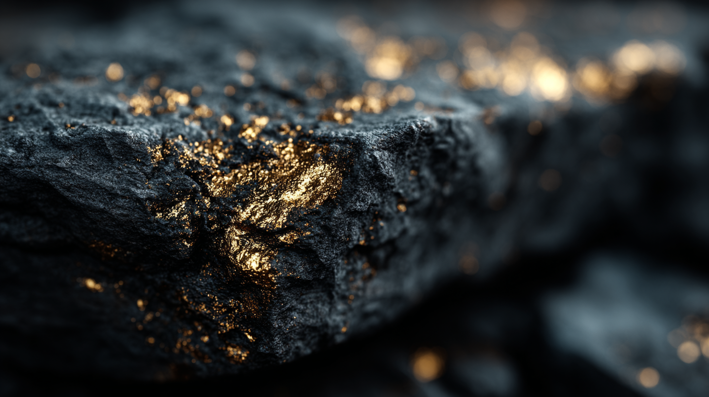 Close-up of mineral ore with golden veins